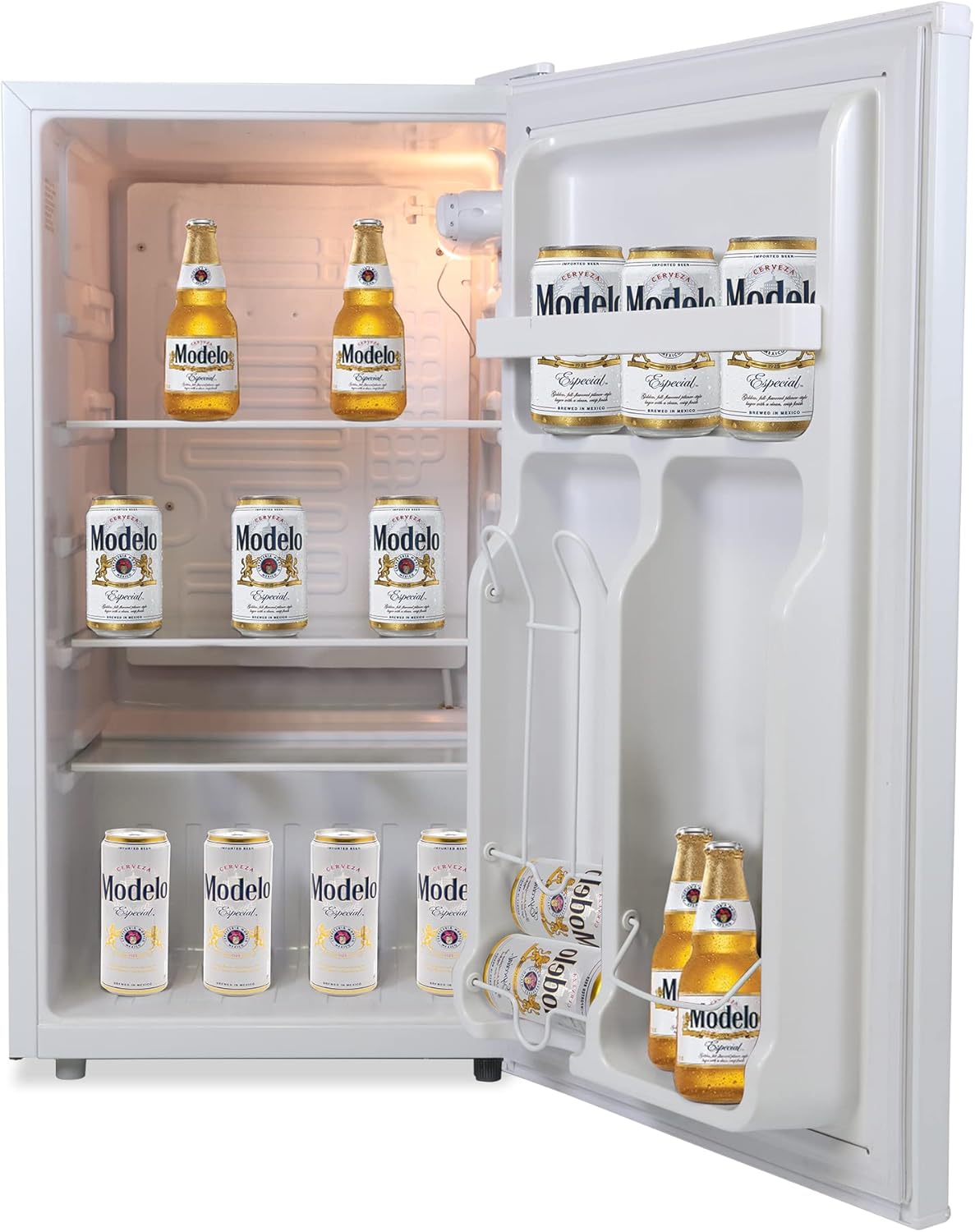 Modelo Mini Fridge — Dispense-A-Can compartment holding five standard cans